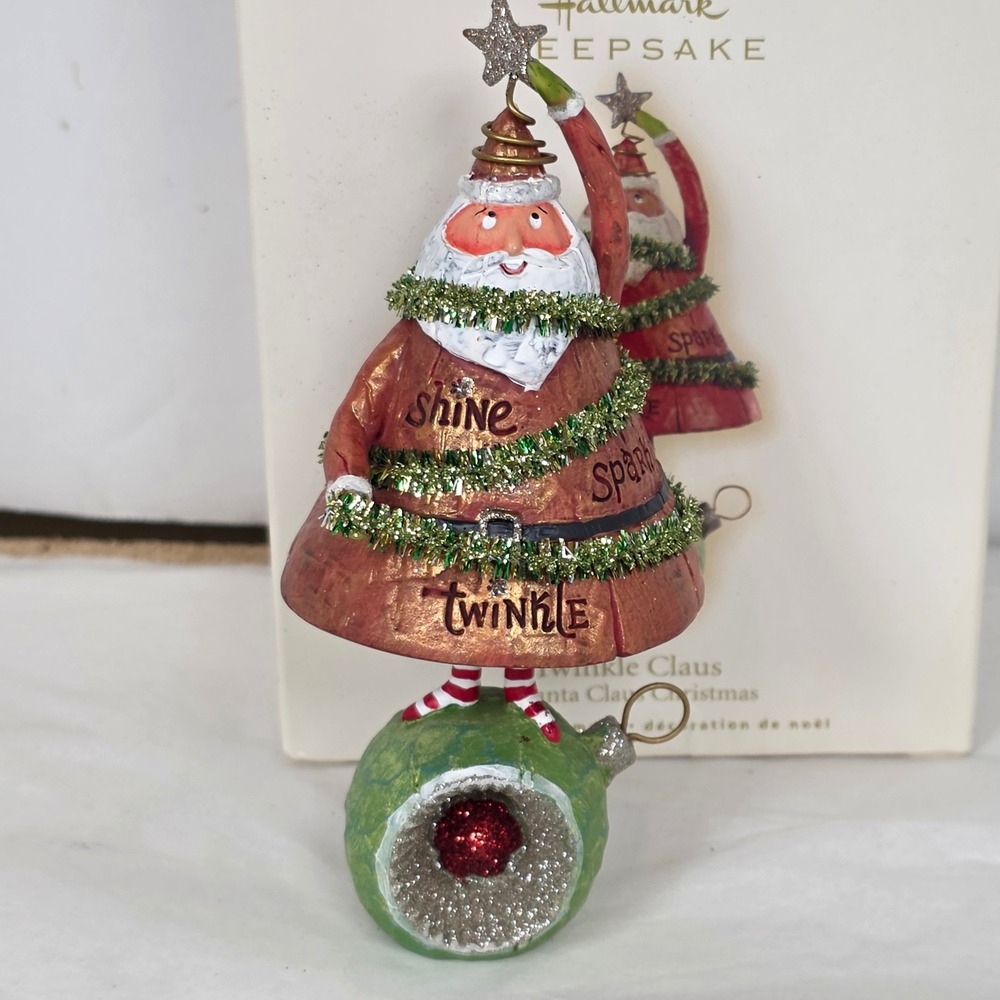 Hallmark Keepsake 2008 Twinkle Claus Santa Christmas Ornament Red Green Glitter